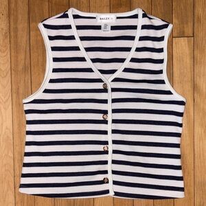 Bailey 44 Navy and White Striped Button Down Top with gold buttons SIZE M